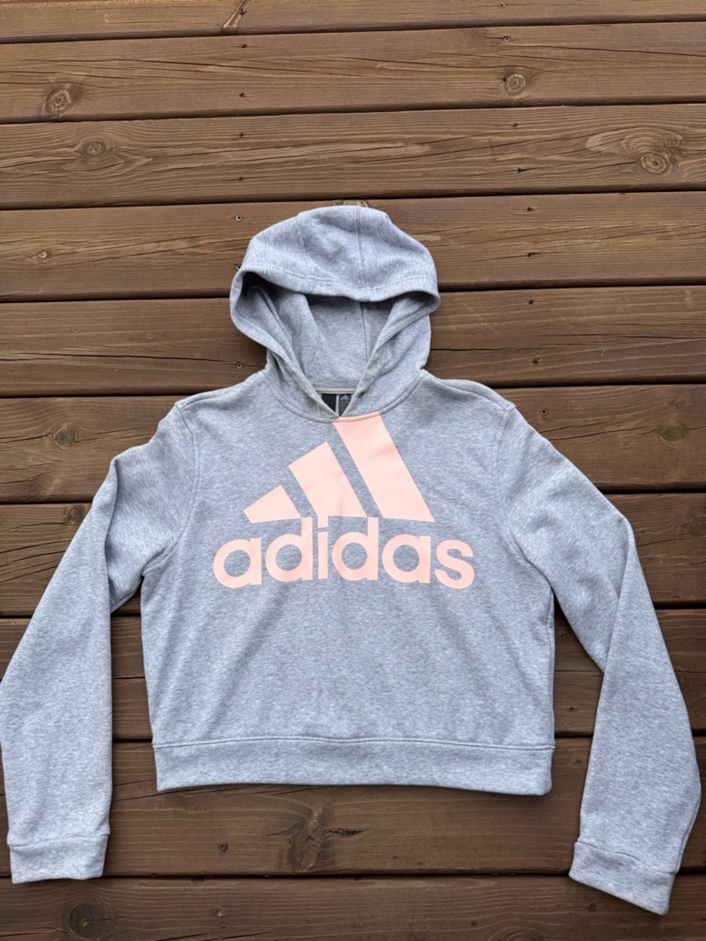 adidas Light Gray Hoodie with Pale Pink Logo